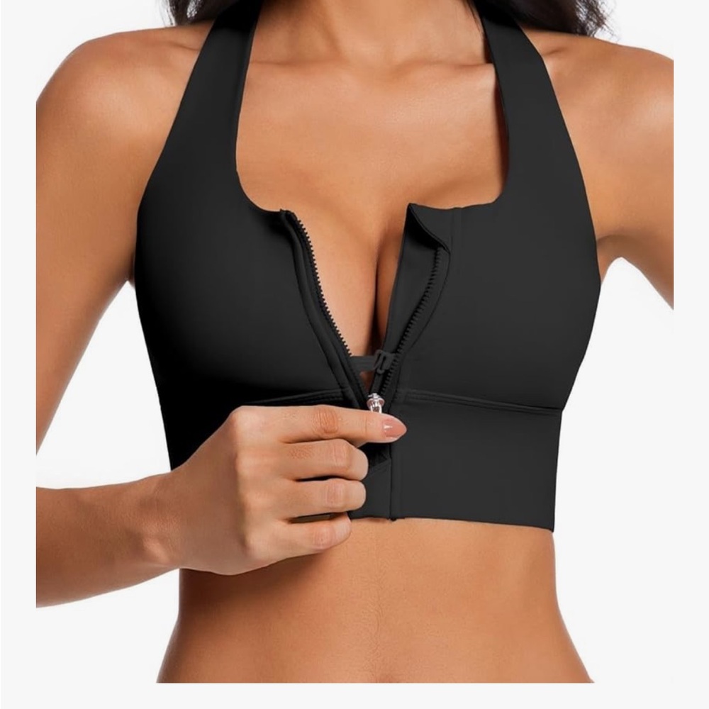 Zip Front Sports Bra Criss Cross Back Strappy post surgery work out xl